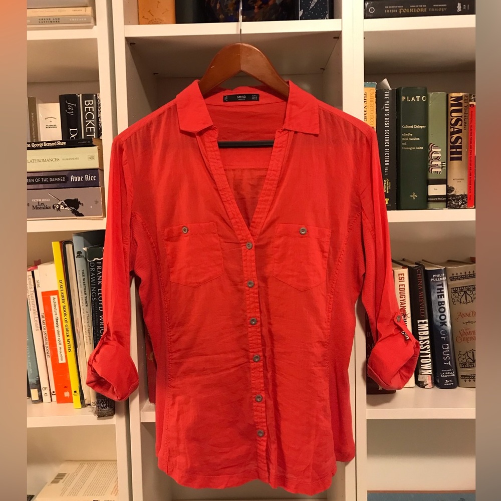 Mango MNG Basics Long-Sleeve Coral Blouse - Size L